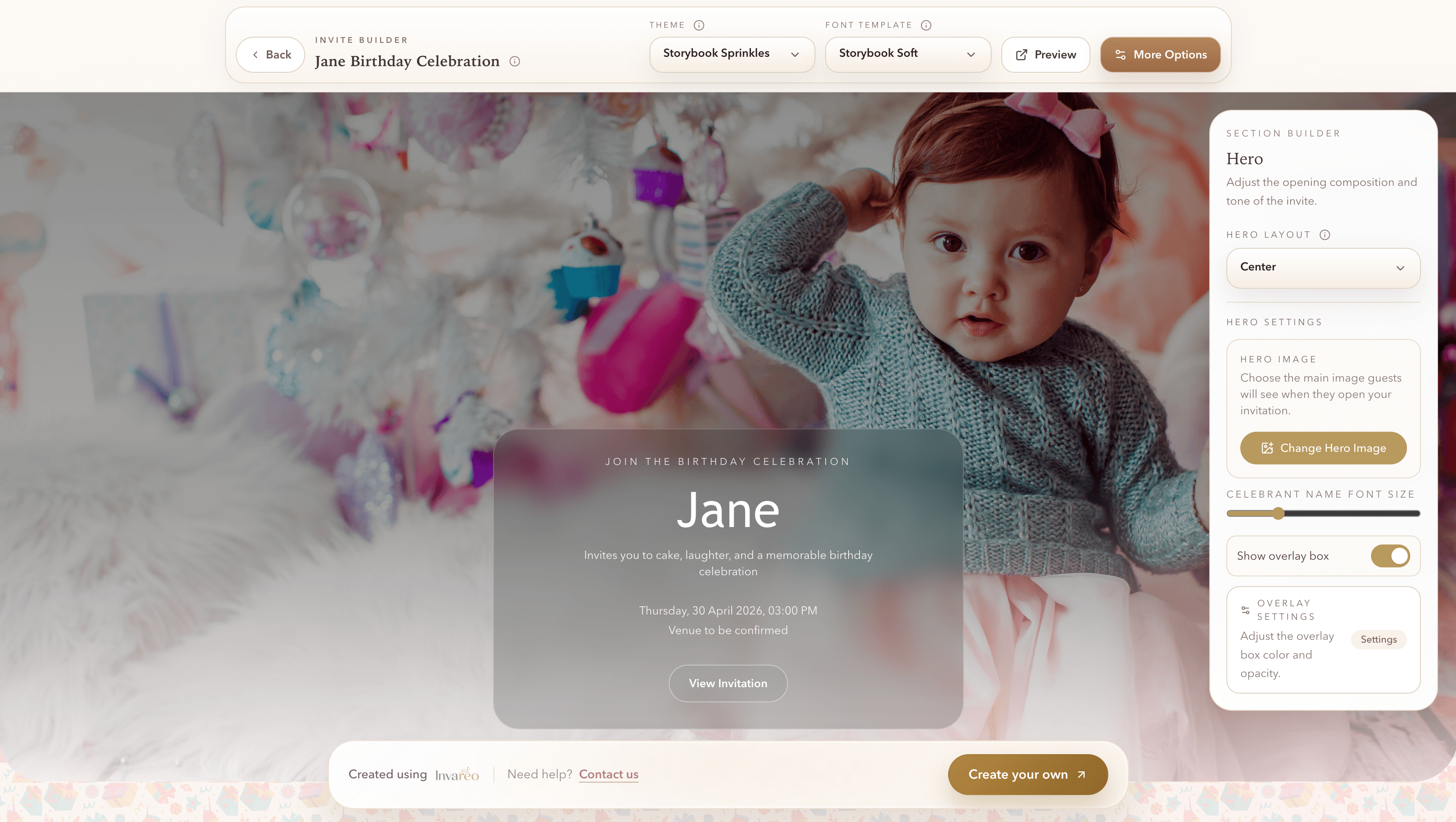 Invareo invite builder preview